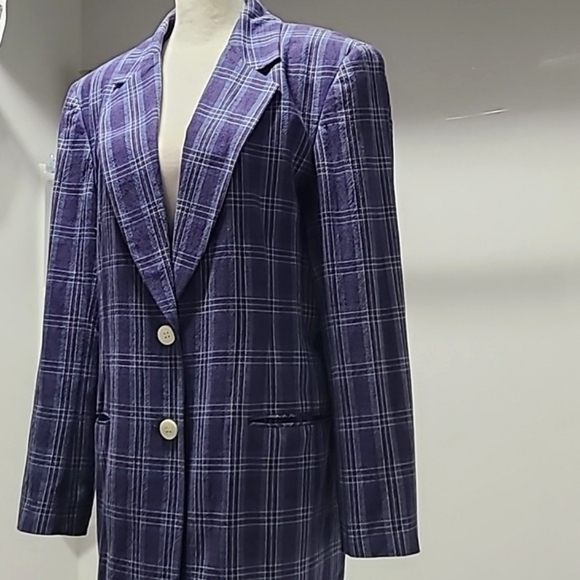 JH Collectibles vintage 90s Plaid Unisex blue Jacket Blazer preppy size 8 - Picture 3 of 9